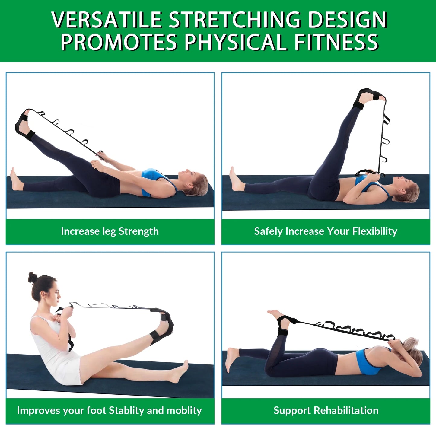 Foot Stretcher Belt for Plantar Fasciitis and Yoga, Black,‎Unisex-Adult